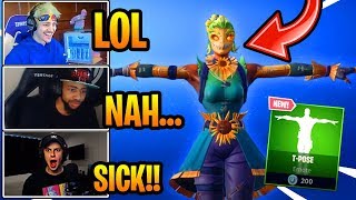 streamers react to new scarecrow skins t pose emote hilarious - fortnite scarecrow skin t pose