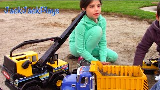 Construction Toys for Kids: Playing, Digging and Laying Pipe: Trencher Backhoe Crane Dump Truck