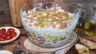 A very simple party salad with tzatziki sauce. How much I would do is always not enough. Pride