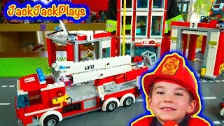 Lego Fire Trucks Pretend Play! | Lego City Fire Station and Toys Pretend Play | JackJackPlays
