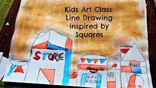 Joseys Art School Episode #48 Line Drawing Little Town Shape Drawing Art Class Mediation Activity