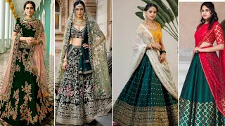 New DarkGreen Color Lehenga With Contrast Blouse \u0026 Duptta Ideas||Trendy DarkGreen Lehenga For Mahndi