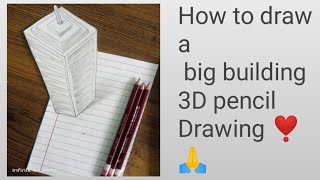 Drawing 3d skyscraper on line paper || How to Draw a big building Illusion #drawing  #art #howtodraw