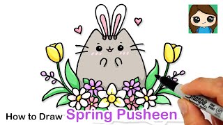 How to Draw Pusheen Cat  🌷🐰 Flowers | Spring & Easter Art