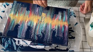 SHIMMERY Mini Swipes in Gold on Dark Blue Base💙Acrylic Pour Tutorial💕Fluid Art Painting Fun✨ (#39)