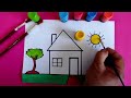 House Drawing || Draw a simple house || Step by step easy || House Drawing with Tree and ☀️🏠🏠🌳🌳