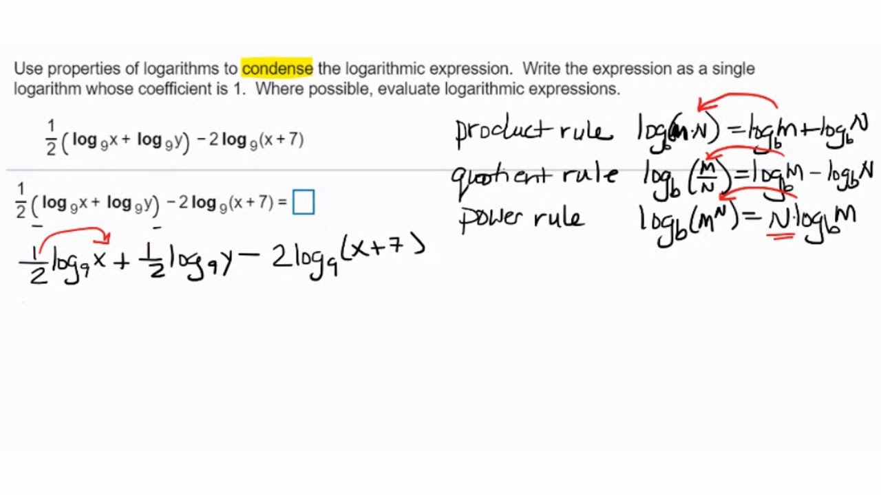 Condensing Logarithms Worksheets