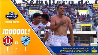 90+1' ¡Gol de FC Universitario! Rodrigo Andrés Llano y un zurdazo para romper el arco de Bolívar