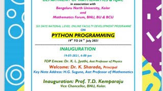 Six Day FDP on Python Programming from 19 - 24 th July 2021