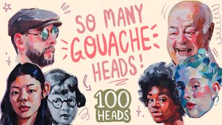 So Many Heads!!  ✷ 100 Heads Challenge ✷ Gouache Portrait Painting