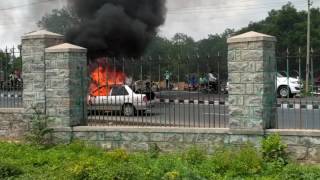 Esteem gas car burning in public in Ramangara, Karnataka