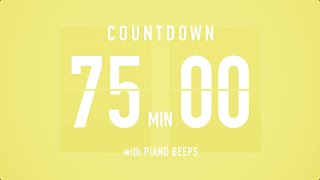 75 Minute Countdown Timer ⏳ Flip Clock with Piano Beeps 🎹🟡