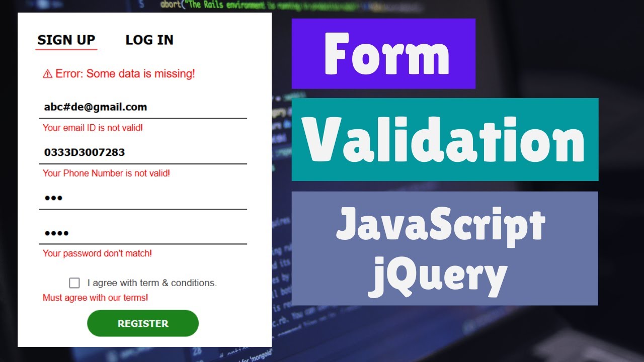 How To Validate Registration Form In JQuery | Form Validation Using ...