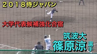 篠原涼選手（筑波大）ライトフェンス直撃ツーベース　侍ジャパン大学代表候補強化合宿　紅白戦④【２０１８／12／２＠坊ちゃんスタジアム】