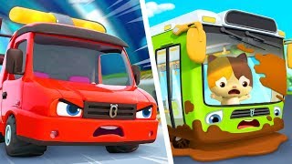 Tow Truck Rescues Bus | Fire Truck, Monster Truck, Police Car | Kids Songs | Kids Cartoon | BabyBus