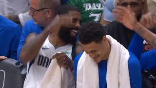 Kyrie Irving so happy on bench after getting $1M bonus for Mavs 50th win of season