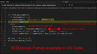 W3Schools Python_ explaining recursion by using breakpoints in VS Code_ function, CALL STACK, return
