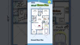 33’× 45’  house plan with car parking, 33 by 45 north facing home plan, 2BHK house design #housemap