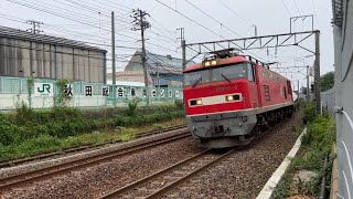 【大迫力】EF510-5牽引貨物列車が秋田総合車両センター横を(´イωク｀)