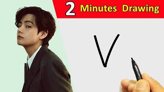 How to Draw V From BTS In Just 2 Minutes Very Easy Drawing