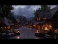 calm fantasy medieval night village ambience heavy rain u0026 crackling fire calming nature sounds