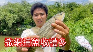 Xiao Deng casts a net to fish outdoors, today's harvest is very powerful