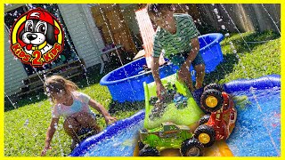 Monster Jam Toy Trucks - Color Change Monster Truck SPLASH PAD Sprinkler Race!