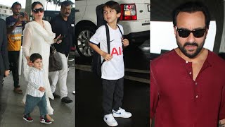 It's Family Time 😍 Kareena Kapoor Khan, Saif Ali Khan with their Kids Papped at Mumbai Airport 💖📸✈️