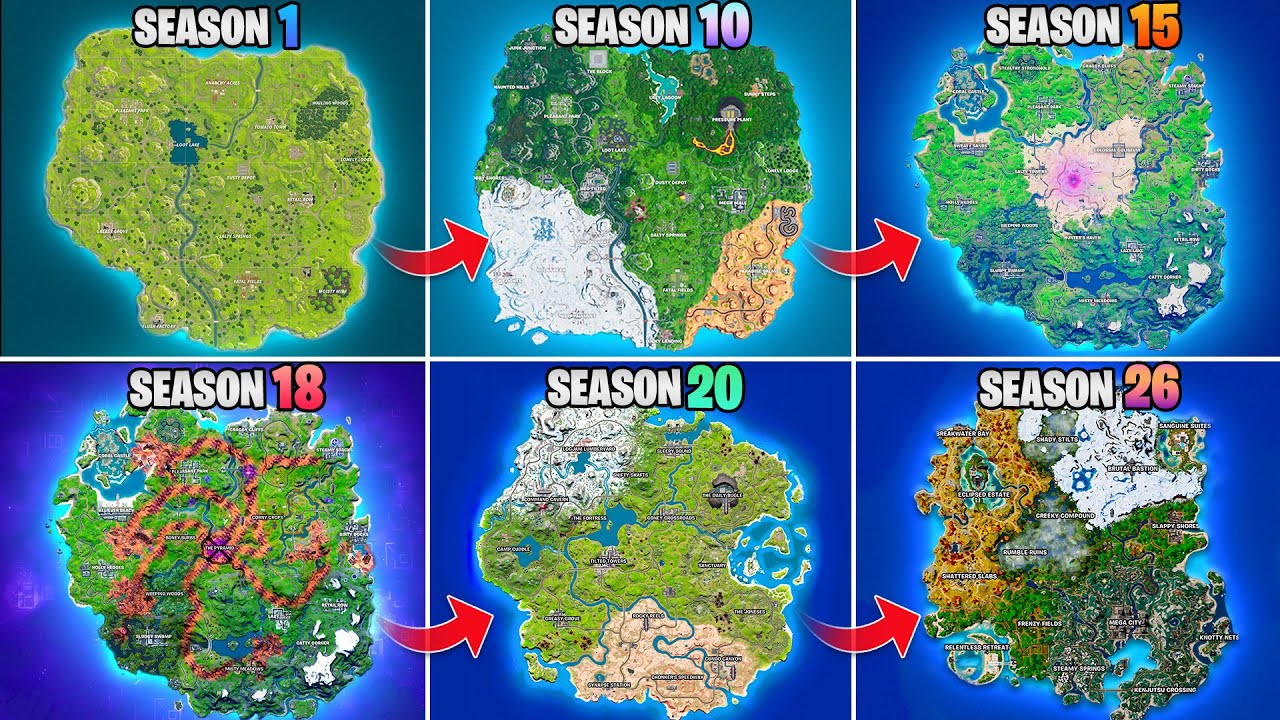 Evolution Of Fortnite Map (Chapter 1 Season 1 - Chapter 4 Season 4 ...