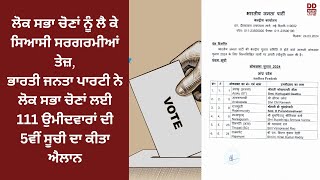 ਭਾਰਤੀ ਜਨਤਾ ਪਾਰਟੀ ਨੇ ਲੋਕ ਸਭਾ ਚੋਣਾਂ ਲਈ 111 ਉਮੀਦਵਾਰਾਂ ਦੀ 5ਵੀਂ ਸੂਚੀ ਦਾ ਕੀਤਾ ਐਲਾਨ