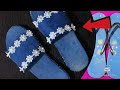 Recycling old jeans and damaged flip flop into cute new sandals/DIY Denim home made sandal