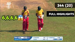 Zimbabwe vs gambia | zimbabwe vs gambia full match highlights 2024, zimbabwe 344 runs in 20 over