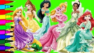 Disney Frozen Princess Elsa Anna Cinderella Jasmine Ariel Tiana Belle Aurora Halloween Coloring Page