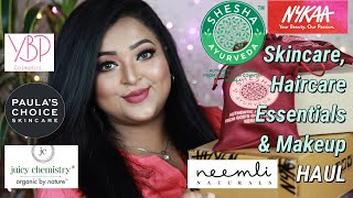 SKINCARE,HAIRCARE \u0026 MAKEUP HAUL||Nykaa/Juicy ChemistryShesha Ayurveda/Neemli Naturals/Paula's Choice