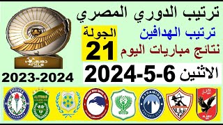 ترتيب الدوري المصري وترتيب الهدافين الجولة 21 اليوم الاثنين 6-5-2024 - نتائج مباريات اليوم