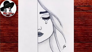 Very Easy Crying Girl Drawing || How To Draw A Sad Girl step by step
