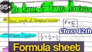 ||Formula Sheet|| Ray optics and optical instruments | Class 12th| Physics| @Edustudy_point