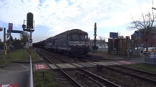 UM de BB 67200 en tête d'un train de ballast à Noyelles (80) le 5 avril 2023