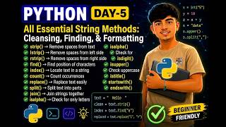 Day_5 Python String Methods Explained | strip(), find(), replace(), split(), count() & More 🐍