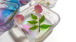 2液性レジン　ドライフラワーを使って食器を作ってみた　resin