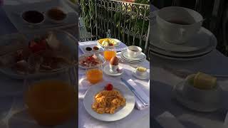 Breakfast served on the Patio in Lisbon, Portugal at Palacio Belmonte Hotel