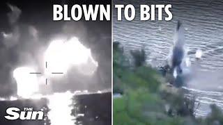 Ukrainian drones sink two of Putin's patrol boats in daring raid before blasting Russians on river
