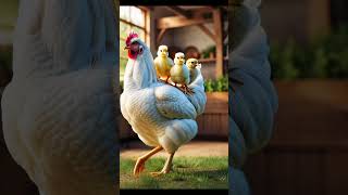 Meet Beautiful White Buff hen Walking with his cute 4 Chicks#cute #chicken #animals #hen