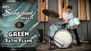 60s SLINGERLAND Niles-Era Drum Kit - Green Satin Flame Pearl