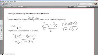 Finding a difference quotient for a rational function