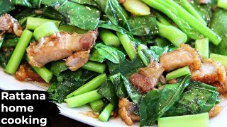 EP117 ผักคะน้าผัดหมูกรอบ | Stir-fried Chinese kale with crispy pork recipe