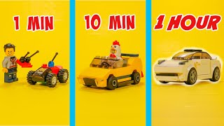 LEGO 1 vs 10 min vs 1 HOUR CAR MOC!!