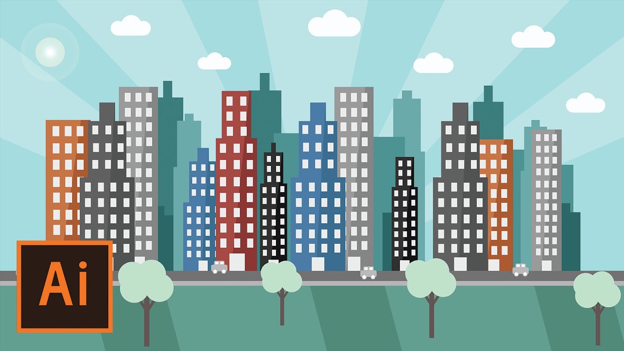 Illustrator Tutorial Urban City Landscape Flat Design Youtube