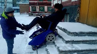 Testing in the snow. Caterwil GTS3 step wheelchair