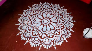 Saraswati Puja Special Big Round Alpona Design 🌼/how to draw alpona//muggulu designs